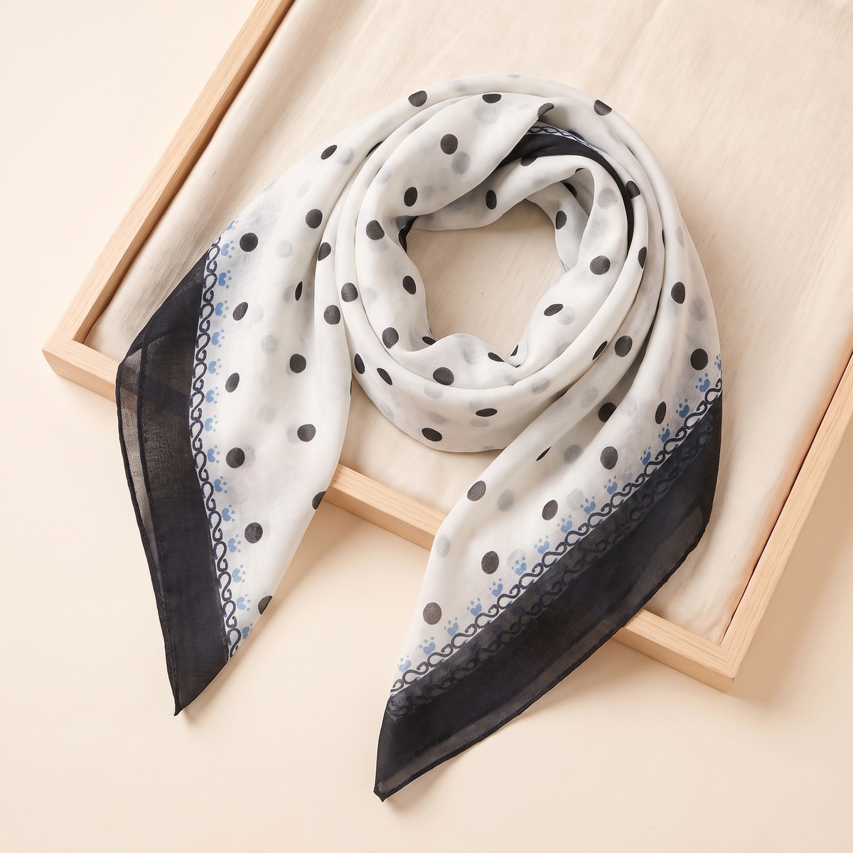 Nada Printed Square Hijab – White & Black Dot