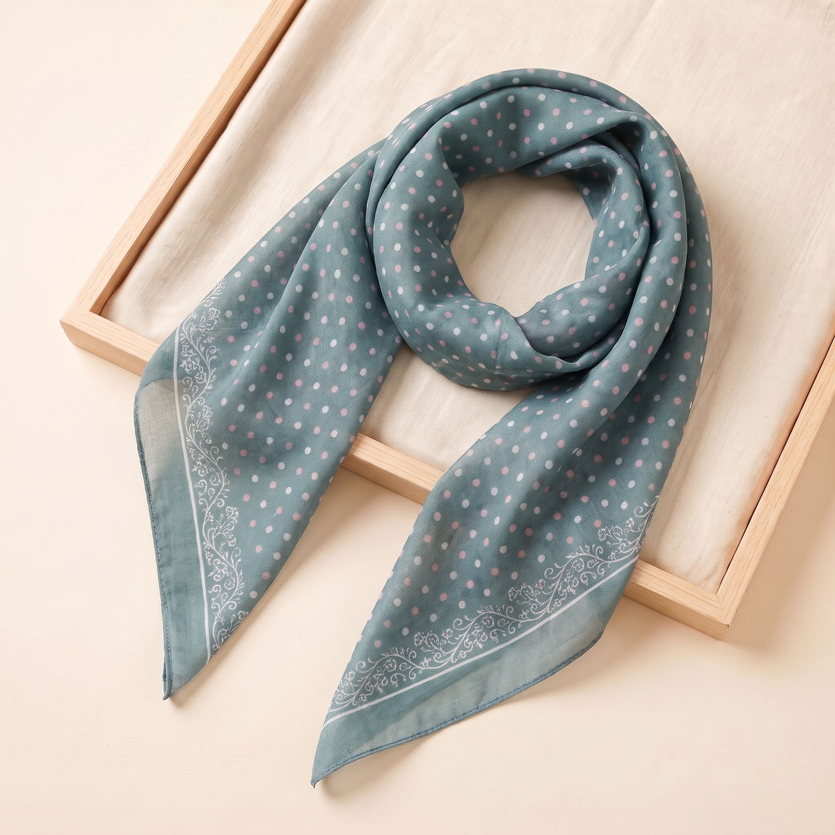 Nada Printed Square Hijab – Teal Dot