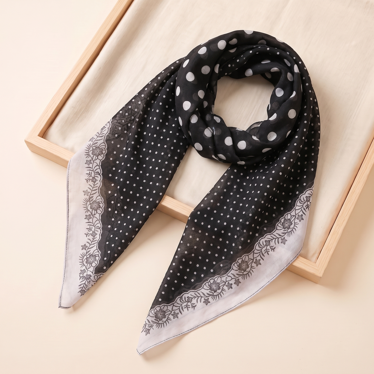 Nada Printed Square Hijab – Black Dot