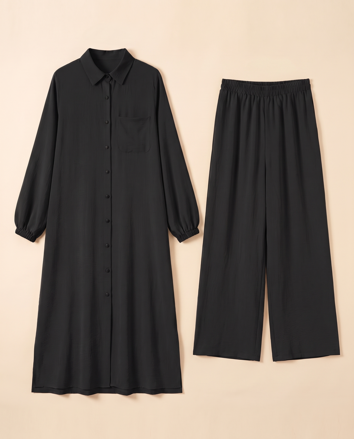 Modest Shirt and Trouser Two-Piece Set – Black