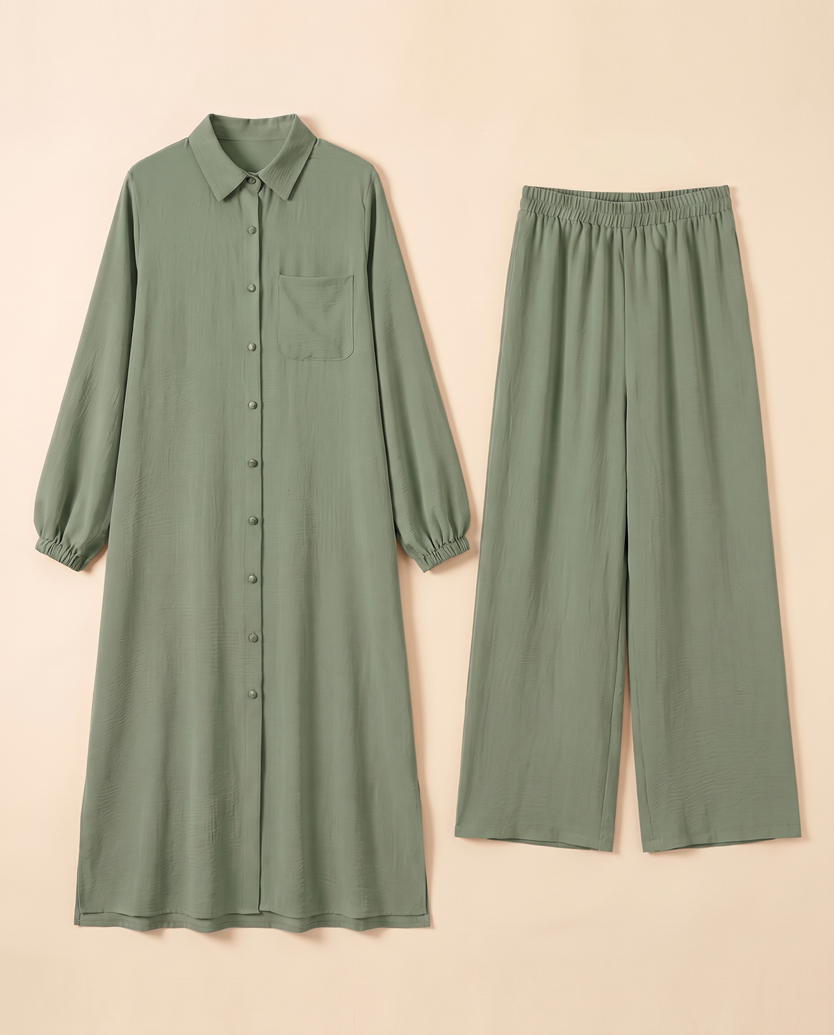 Modest Shirt and Trouser Two-Piece Set – Green