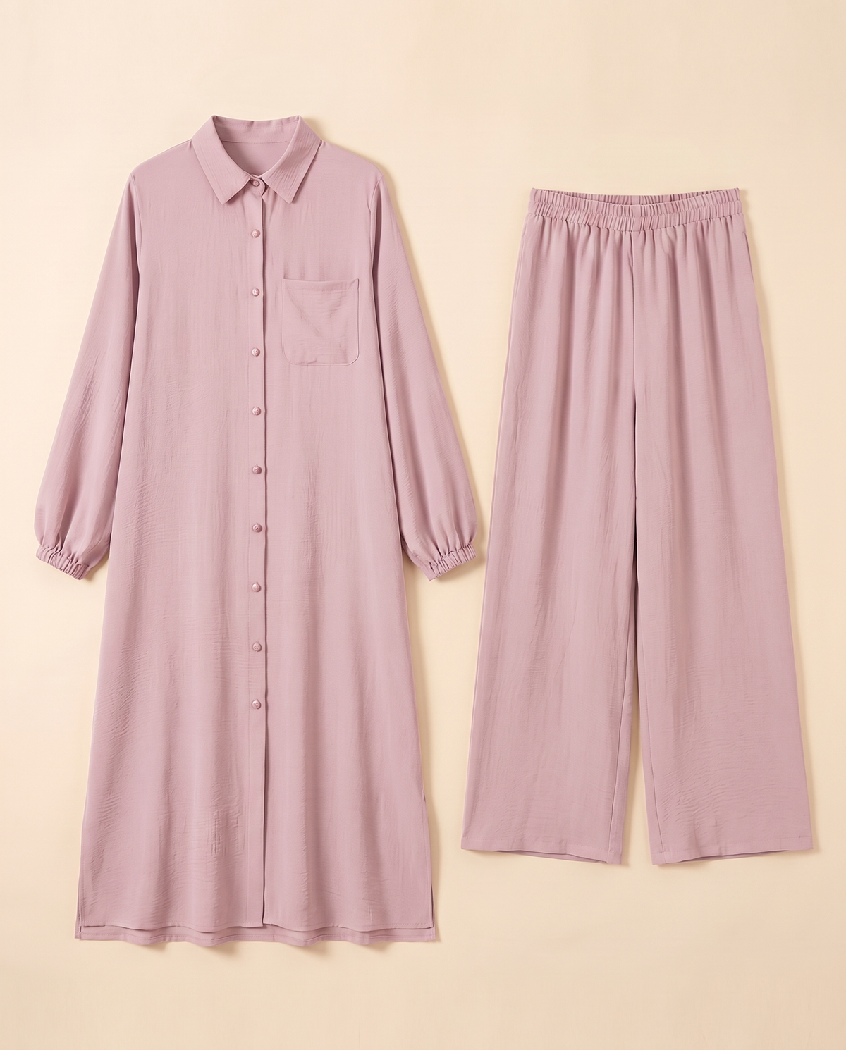 Modest Shirt and Trouser Two-Piece Set – Pink