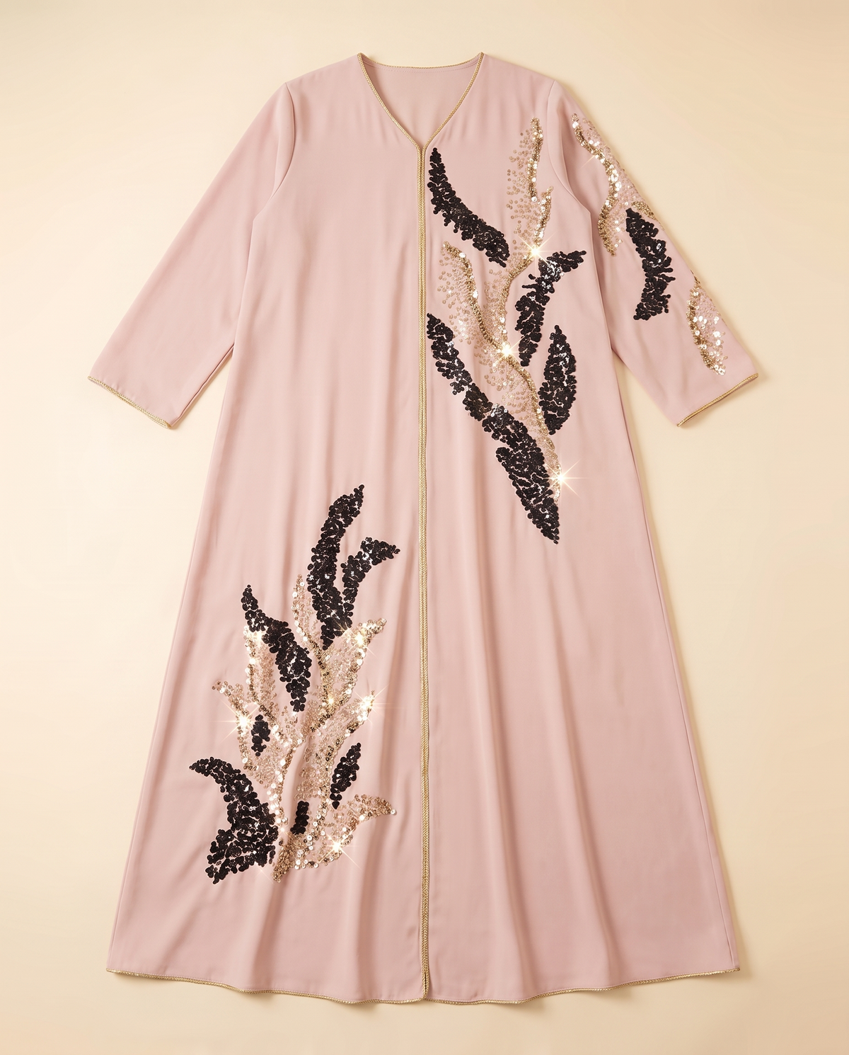 Nadia Sequin Floral Kaftan Abaya – Blush
