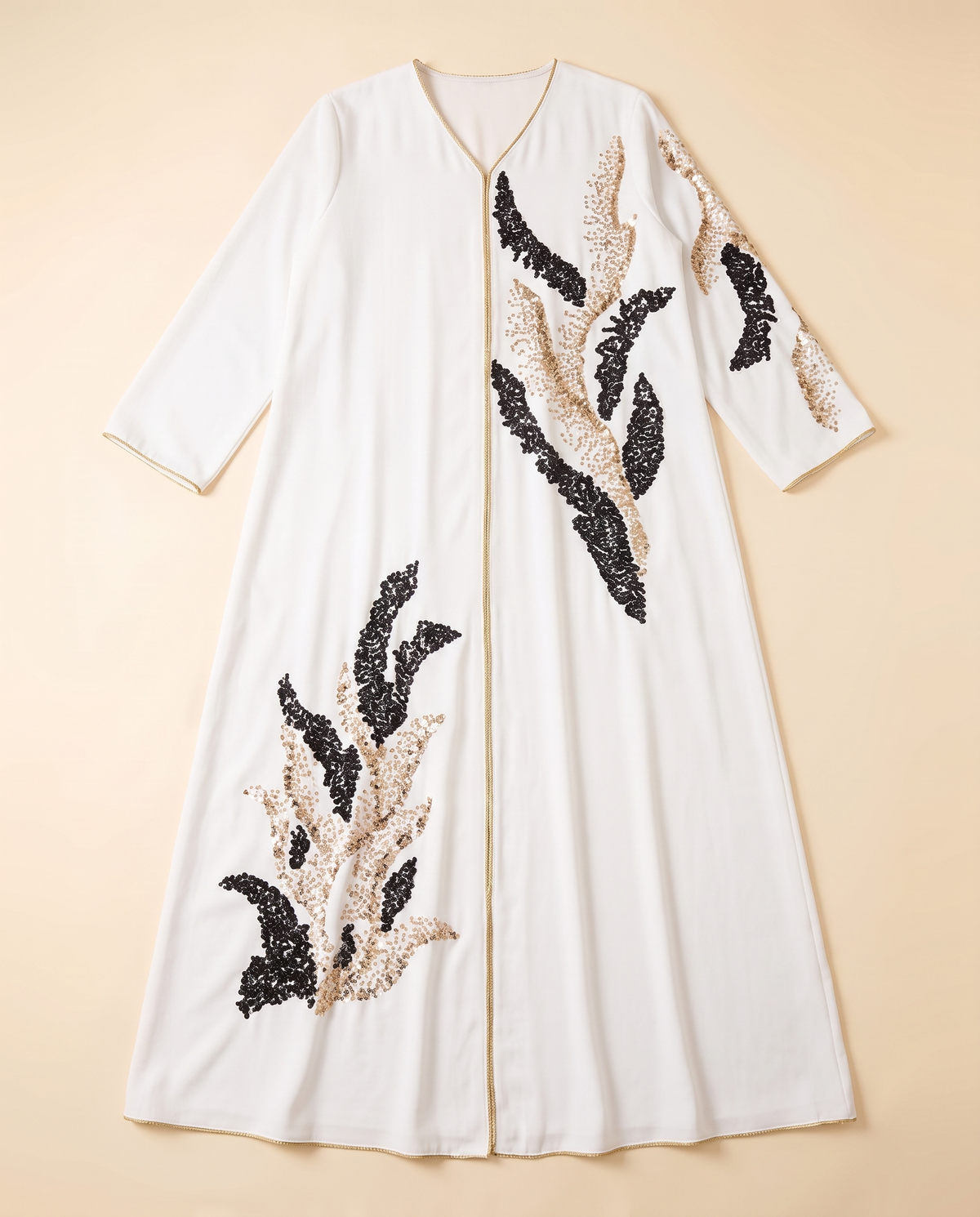 Nadia Sequin Floral Kaftan Abaya – White