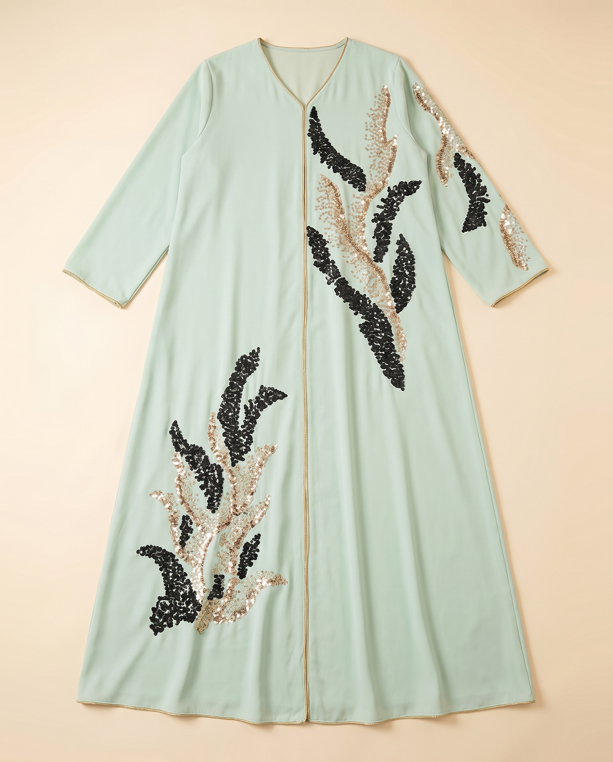 Nadia Sequin Floral Kaftan Abaya – Mint