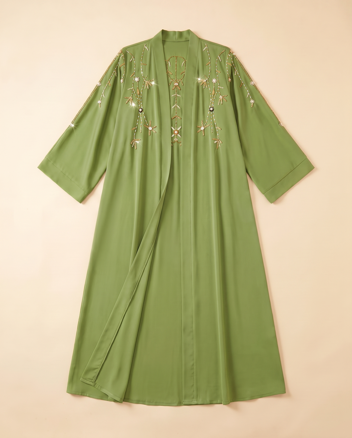 Nasrin Embroidered Evening Kaftan – Apple Green