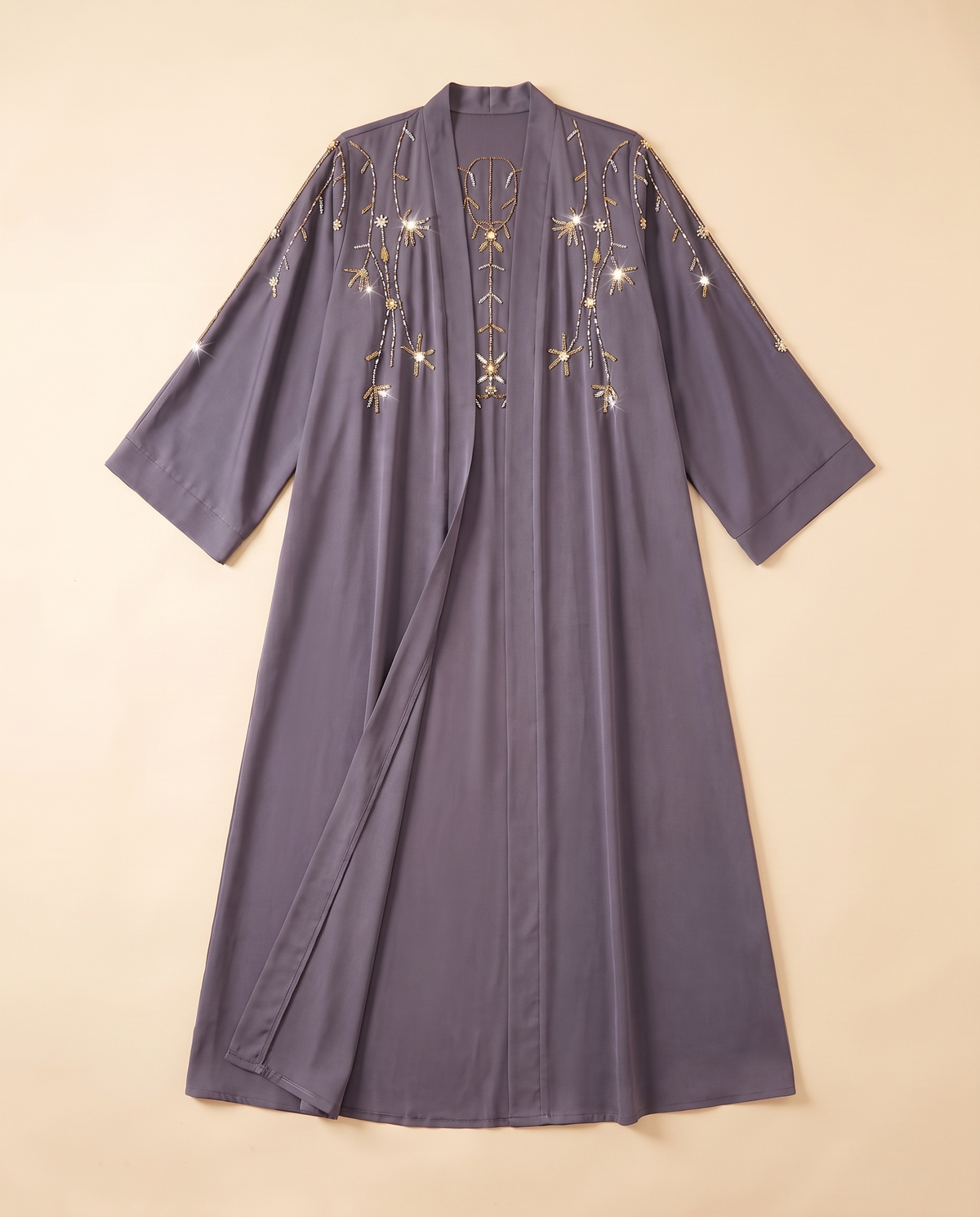 Nasrin Embroidered Evening Kaftan – Mauve Grey