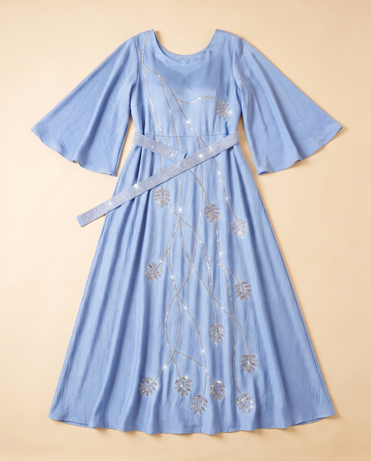 Nihal Lace-Up Open Abaya with Diamanté – Light Blue