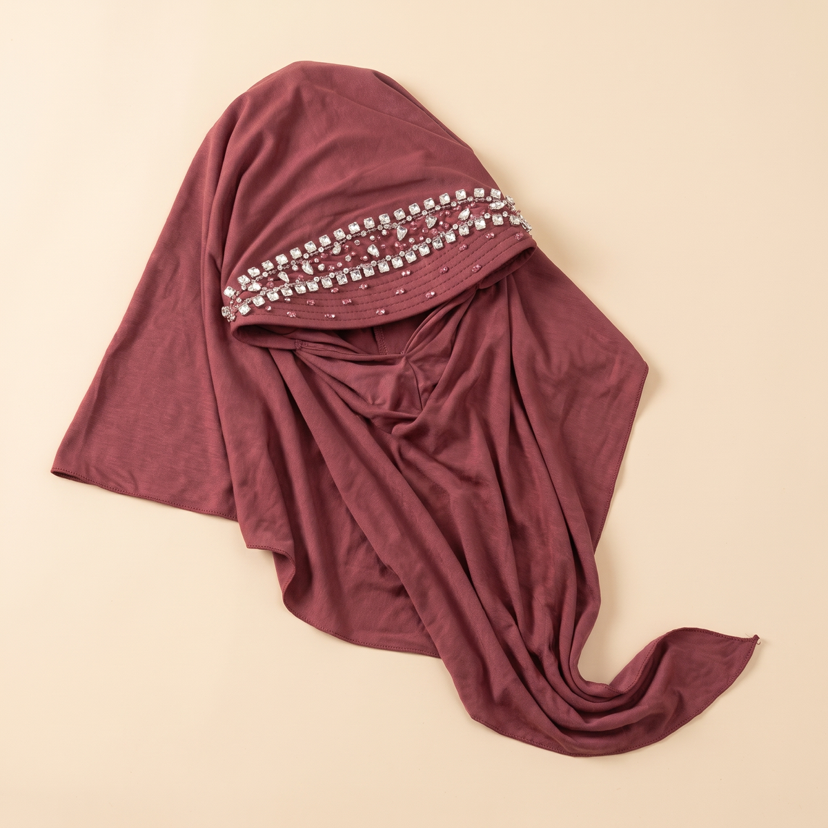 Maram Crystal Hat-Style Instant Hijab – Burgundy