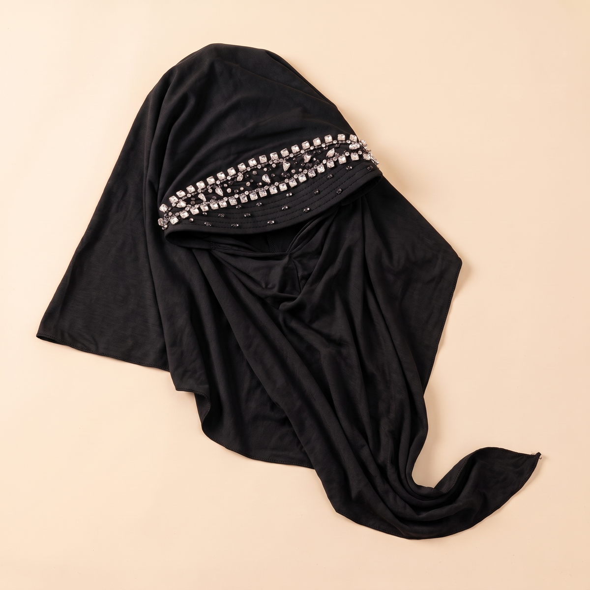 Maram Crystal Hat-Style Instant Hijab – Black