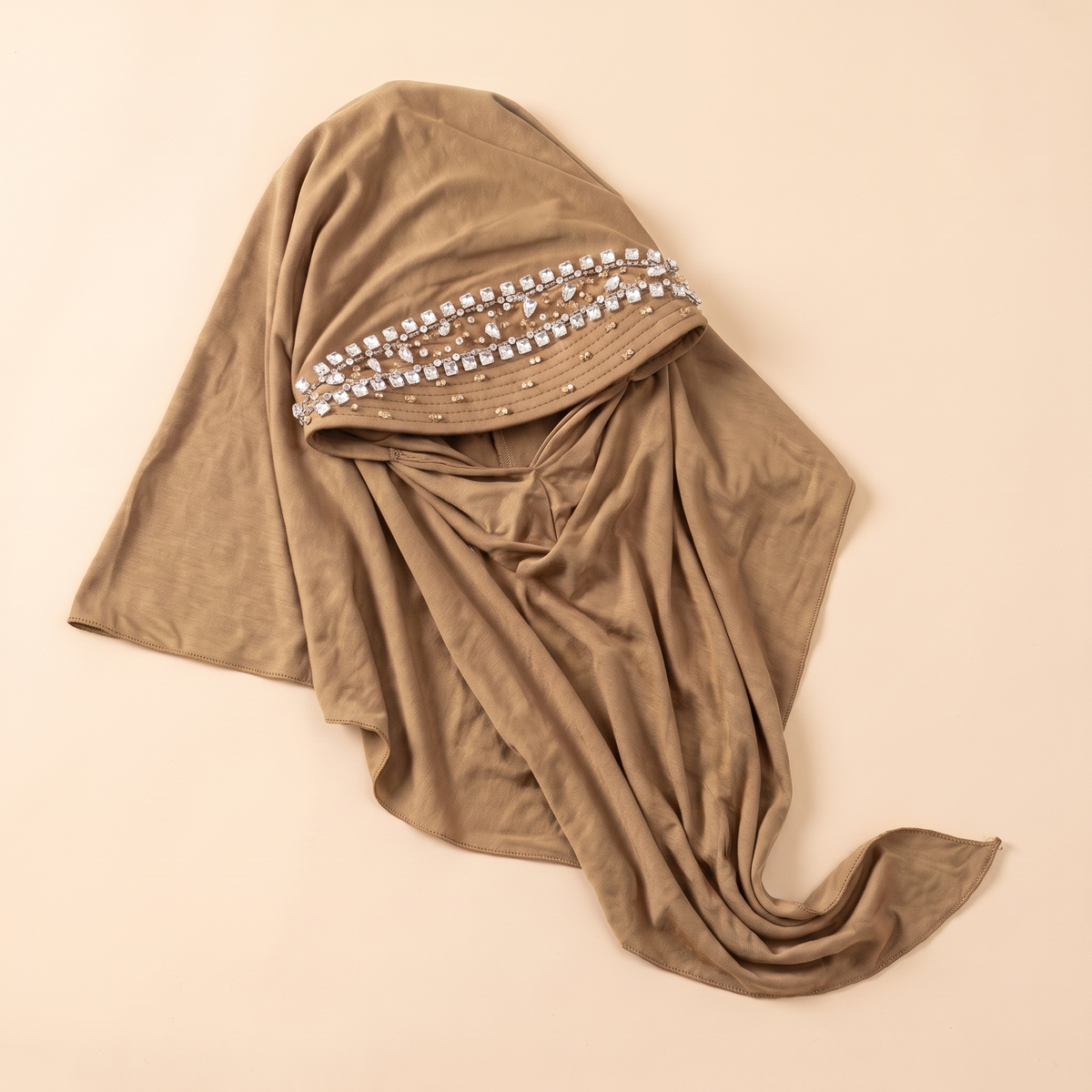 Maram Crystal Hat-Style Instant Hijab – Khaki