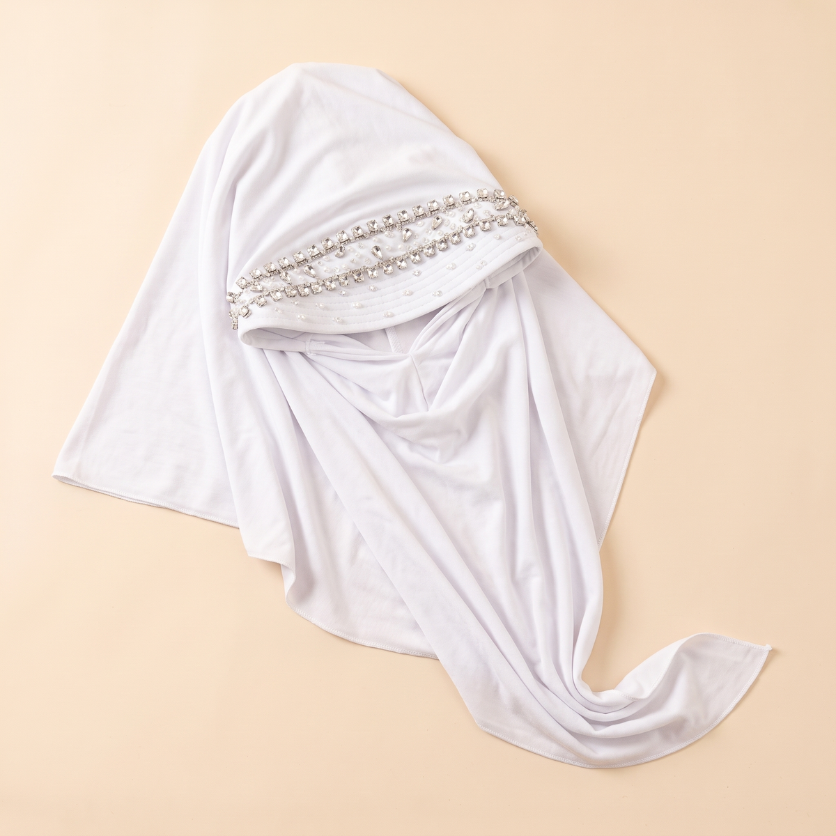 Maram Crystal Hat-Style Instant Hijab – White