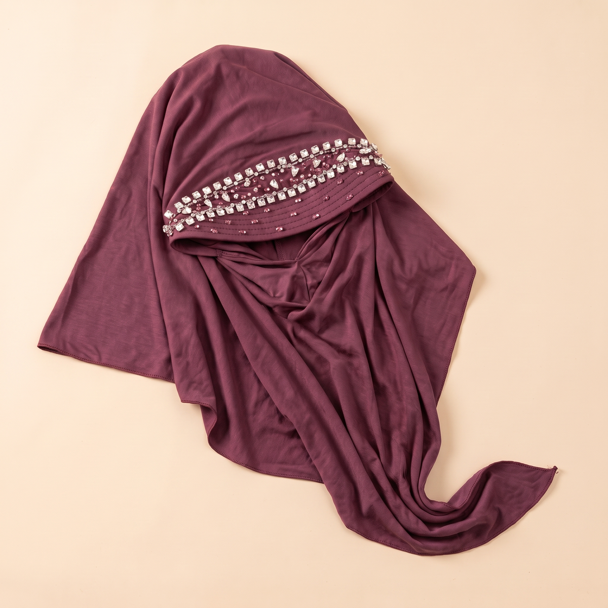 Maram Crystal Hat-Style Instant Hijab – Plum