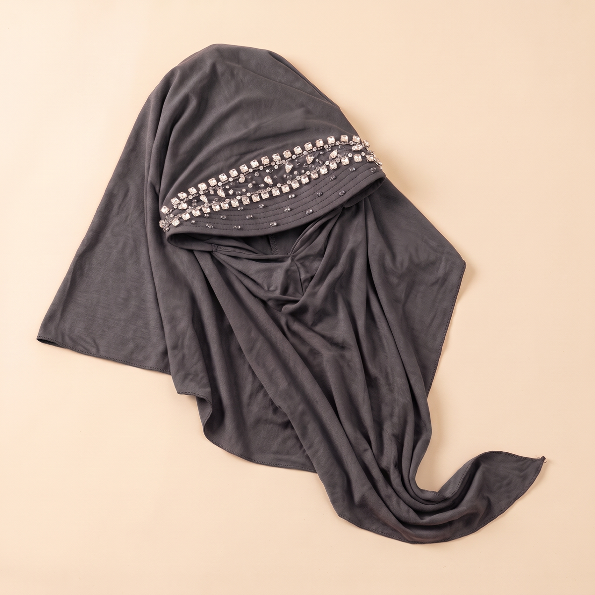 Maram Crystal Hat-Style Instant Hijab – Charcoal