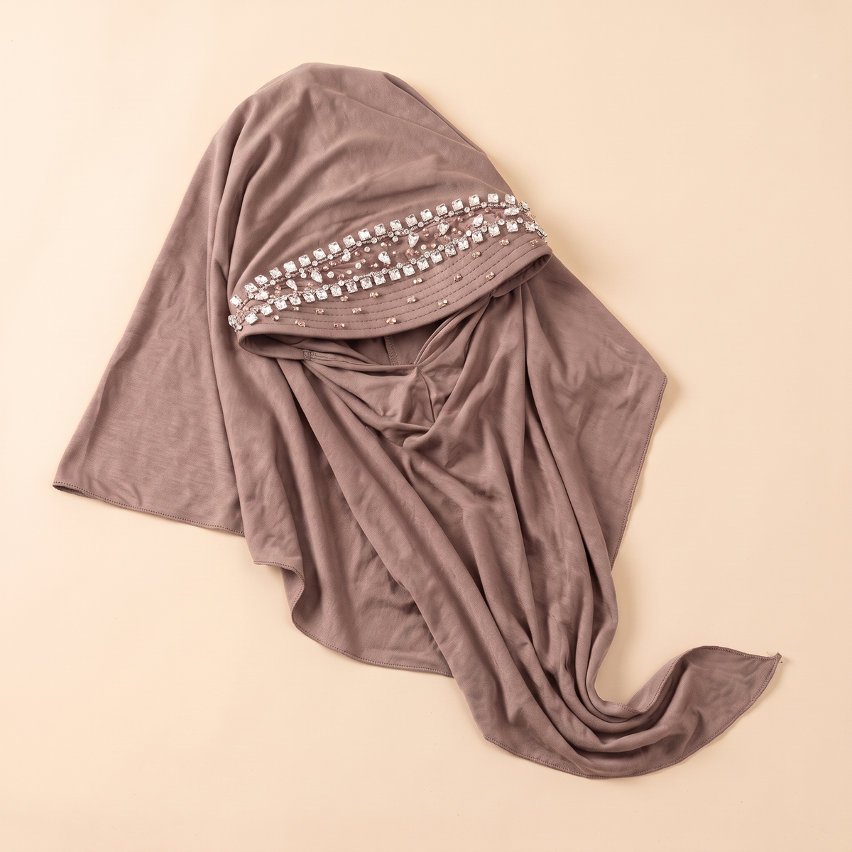 Maram Crystal Hat-Style Instant Hijab – Taupe