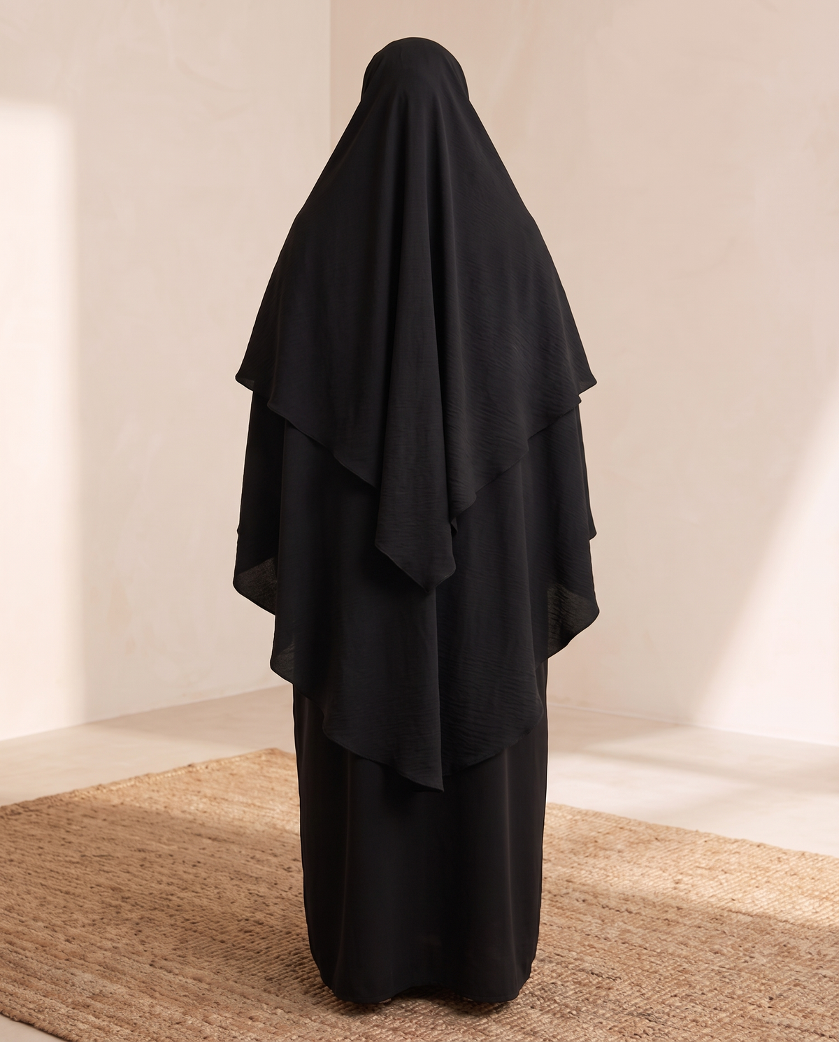 One-Piece Long Khimar for Prayer – Black, back view