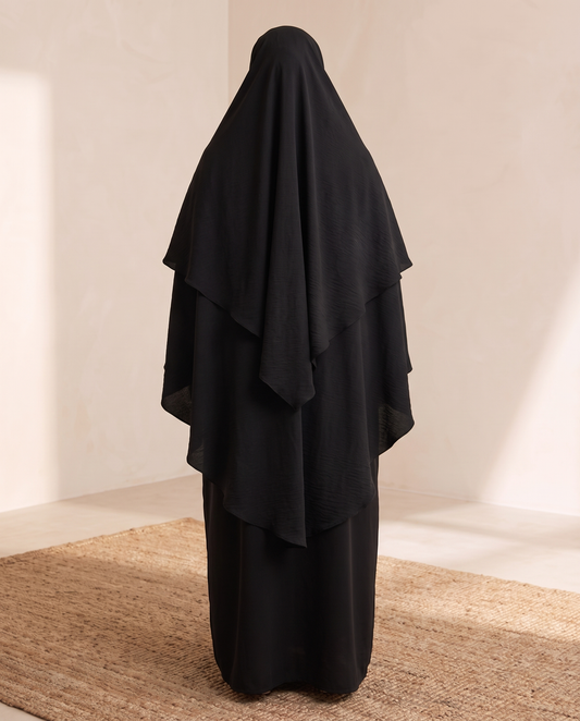 One-Piece Long Khimar for Prayer – Black, back view