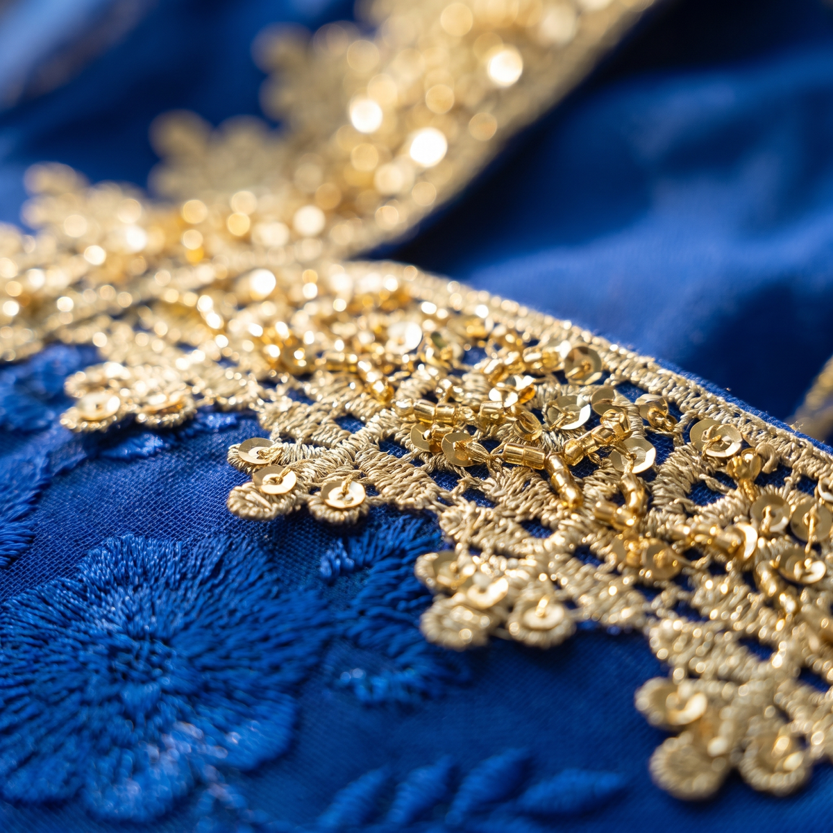 Parisa Embellished Occasion Kaftan – gold trim detail