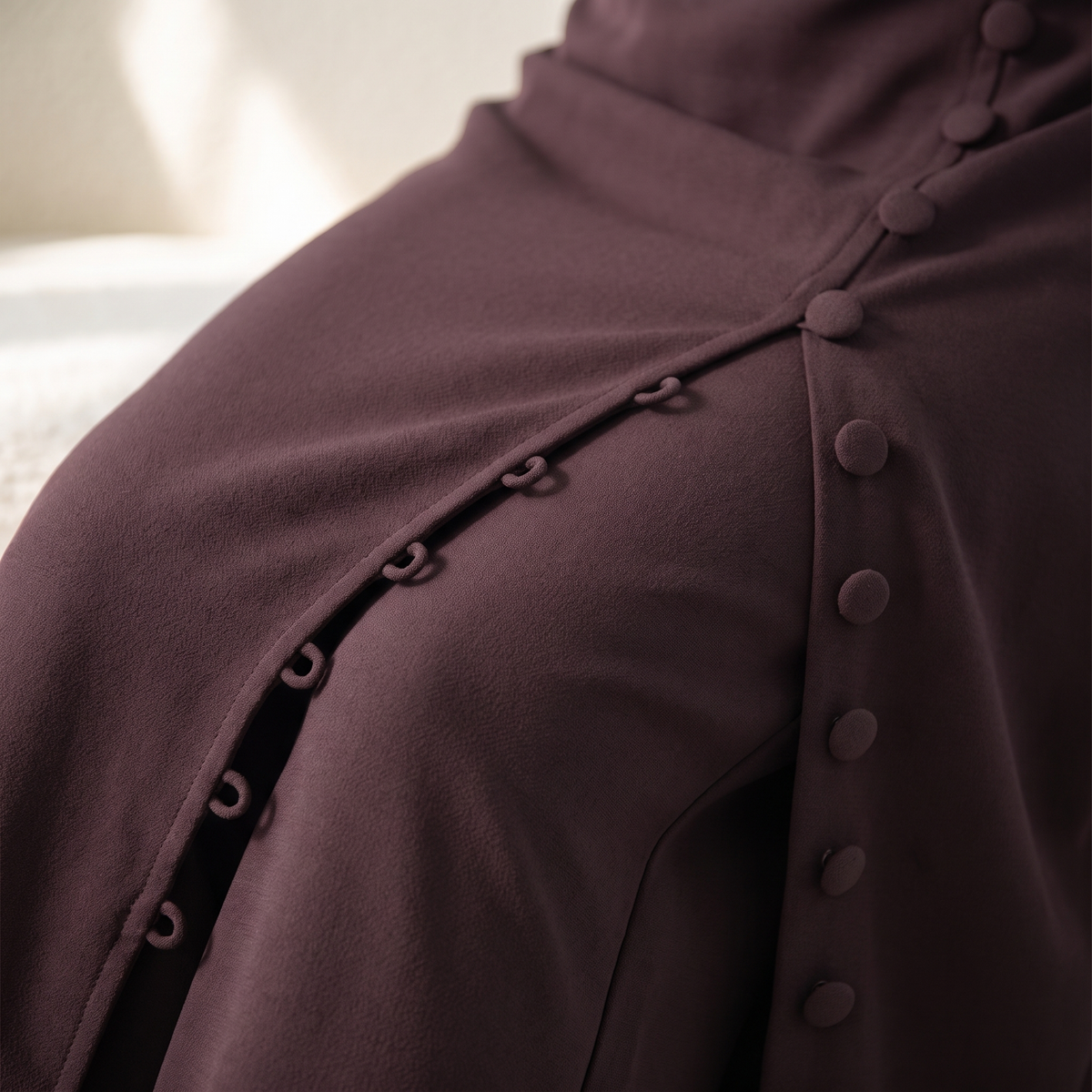 Open-Front Abaya and Trouser Two-Piece Set – button split detail