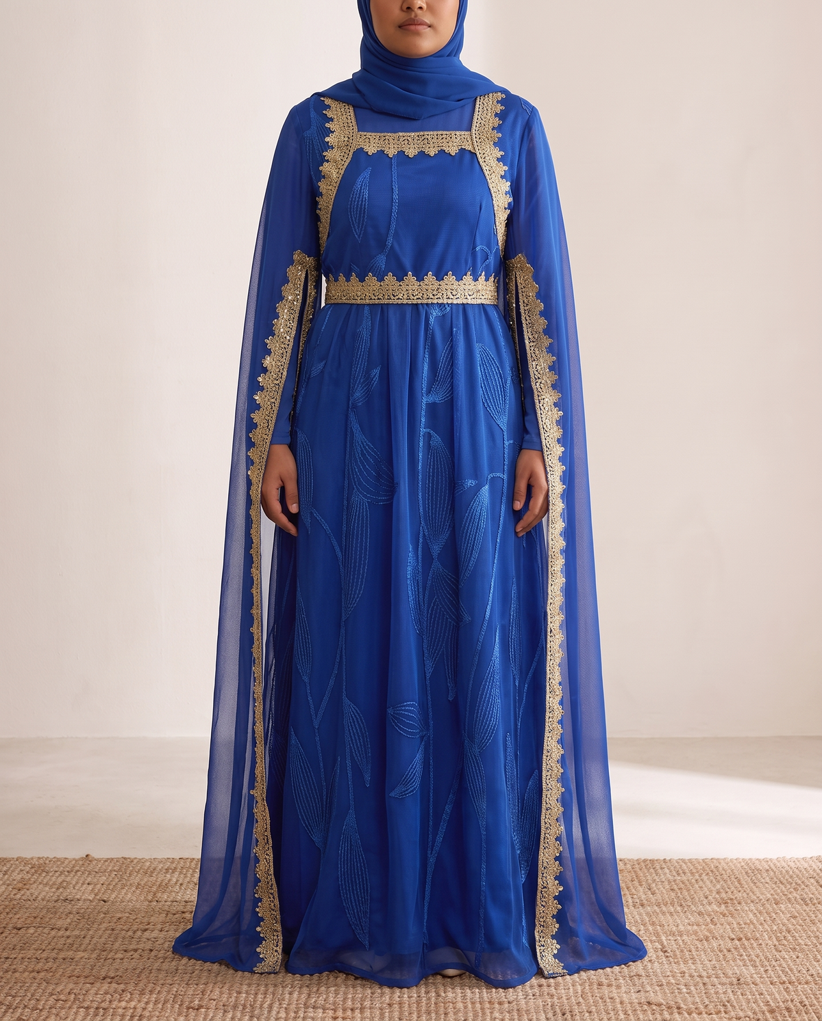 Parisa Embellished Occasion Kaftan – Royal Blue, on model