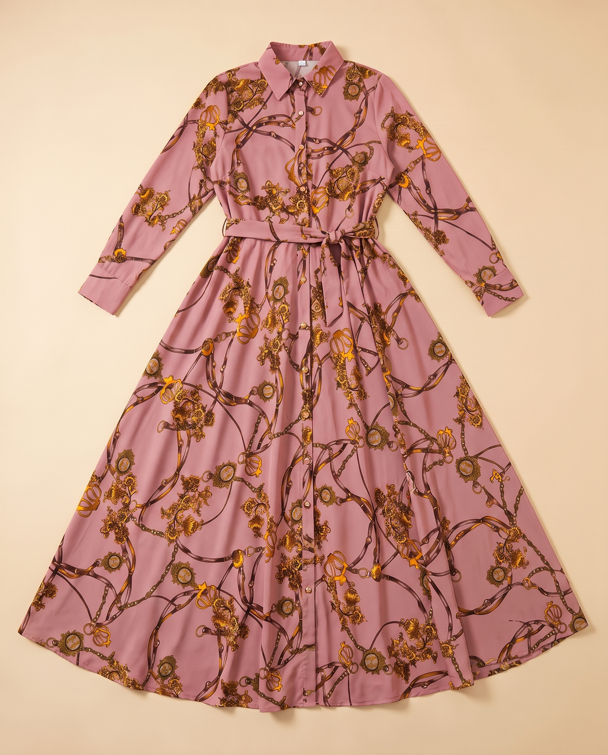 Patch-Detail Printed Shirt Abaya – Pink