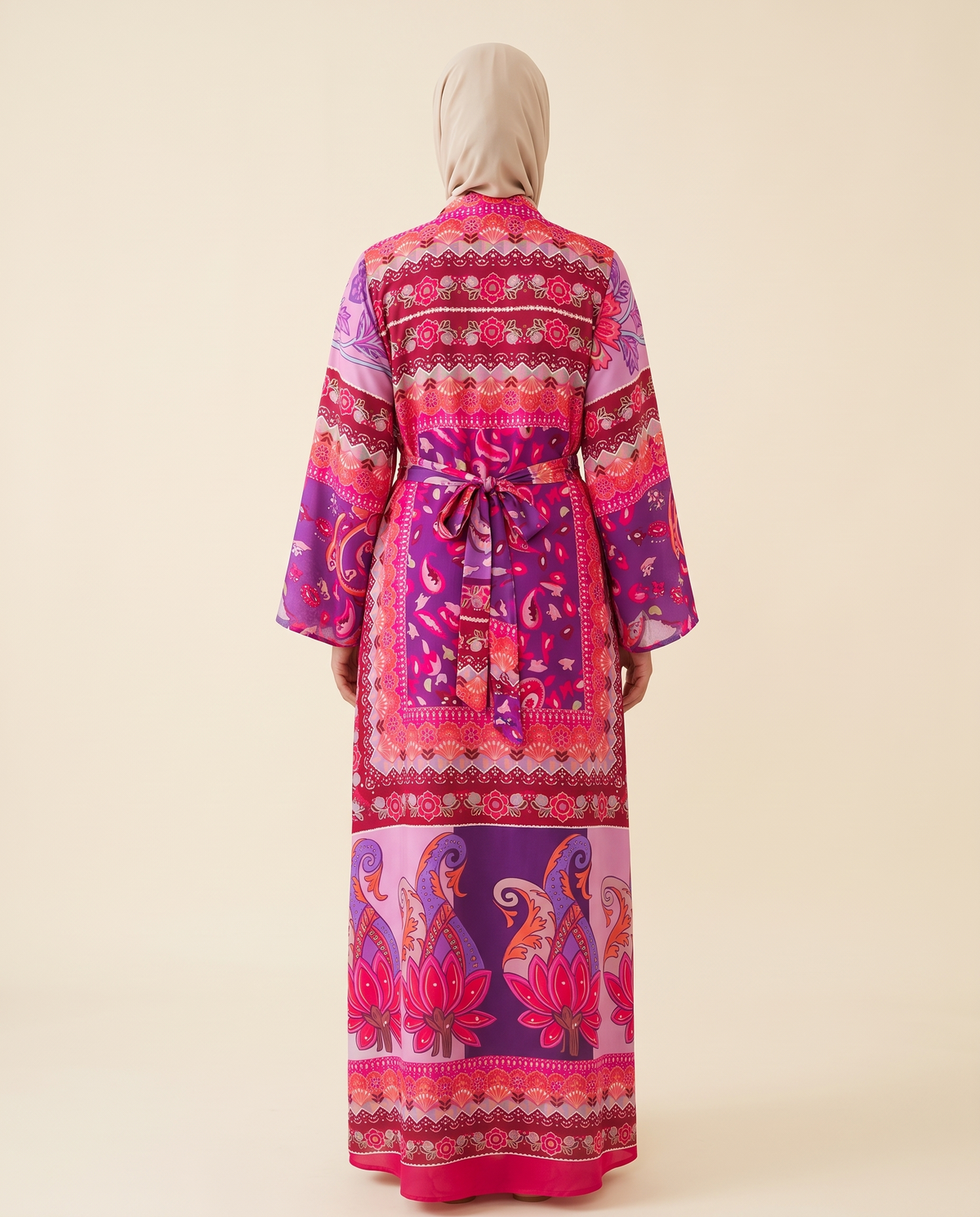 Printed Jalabiya With Waist Sash – back view