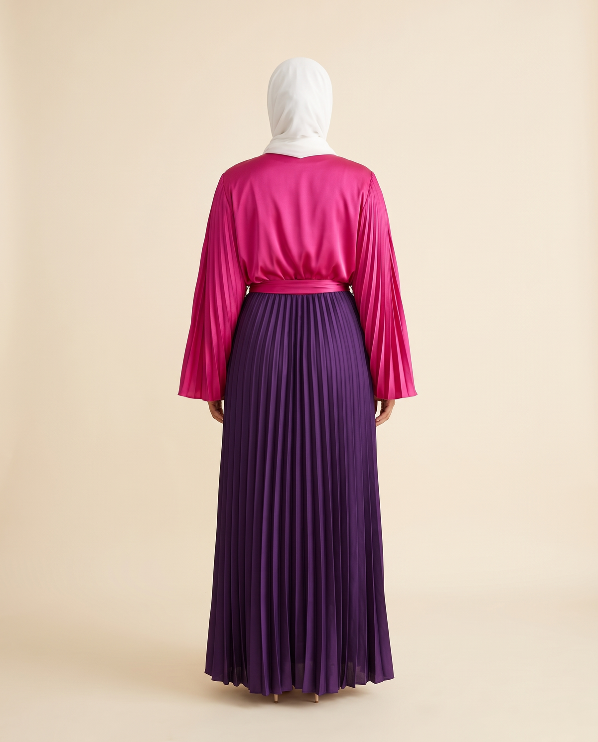 Two-Tone Pleated Batwing Maxi Dress – back view
