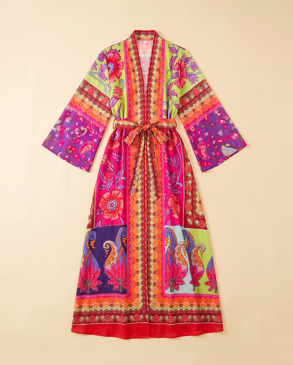 Printed Jalabiya With Waist Sash – Fuchsia Paisley