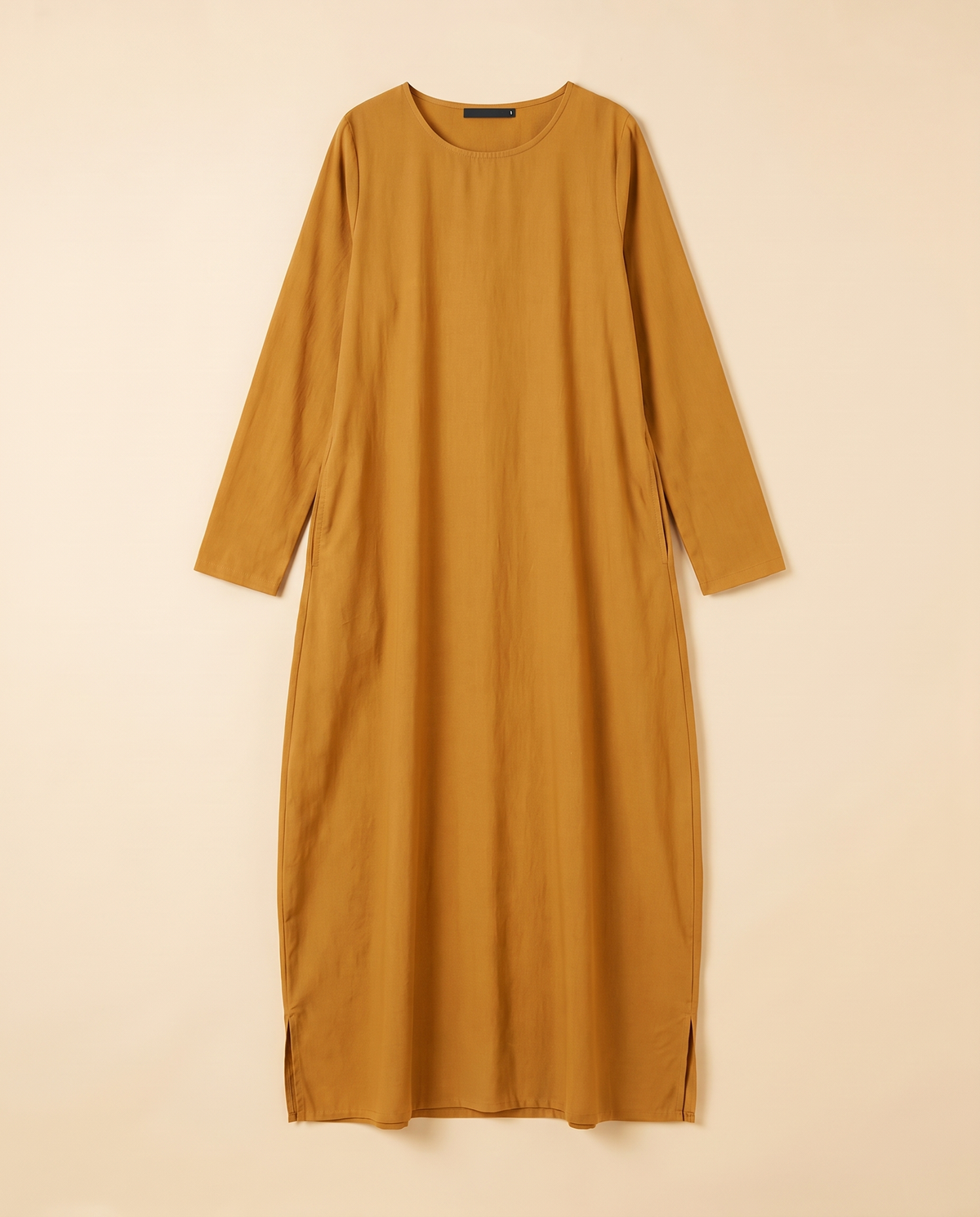 Pocketed Long-Sleeve Abaya Dress – Mustard