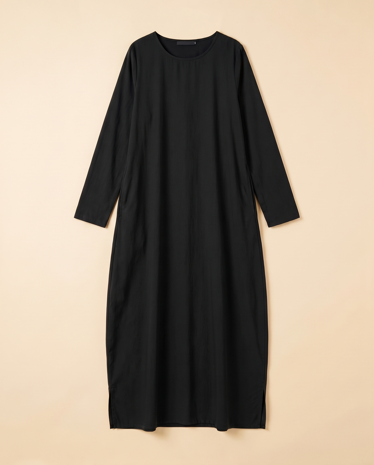 Pocketed Long-Sleeve Abaya Dress – Black