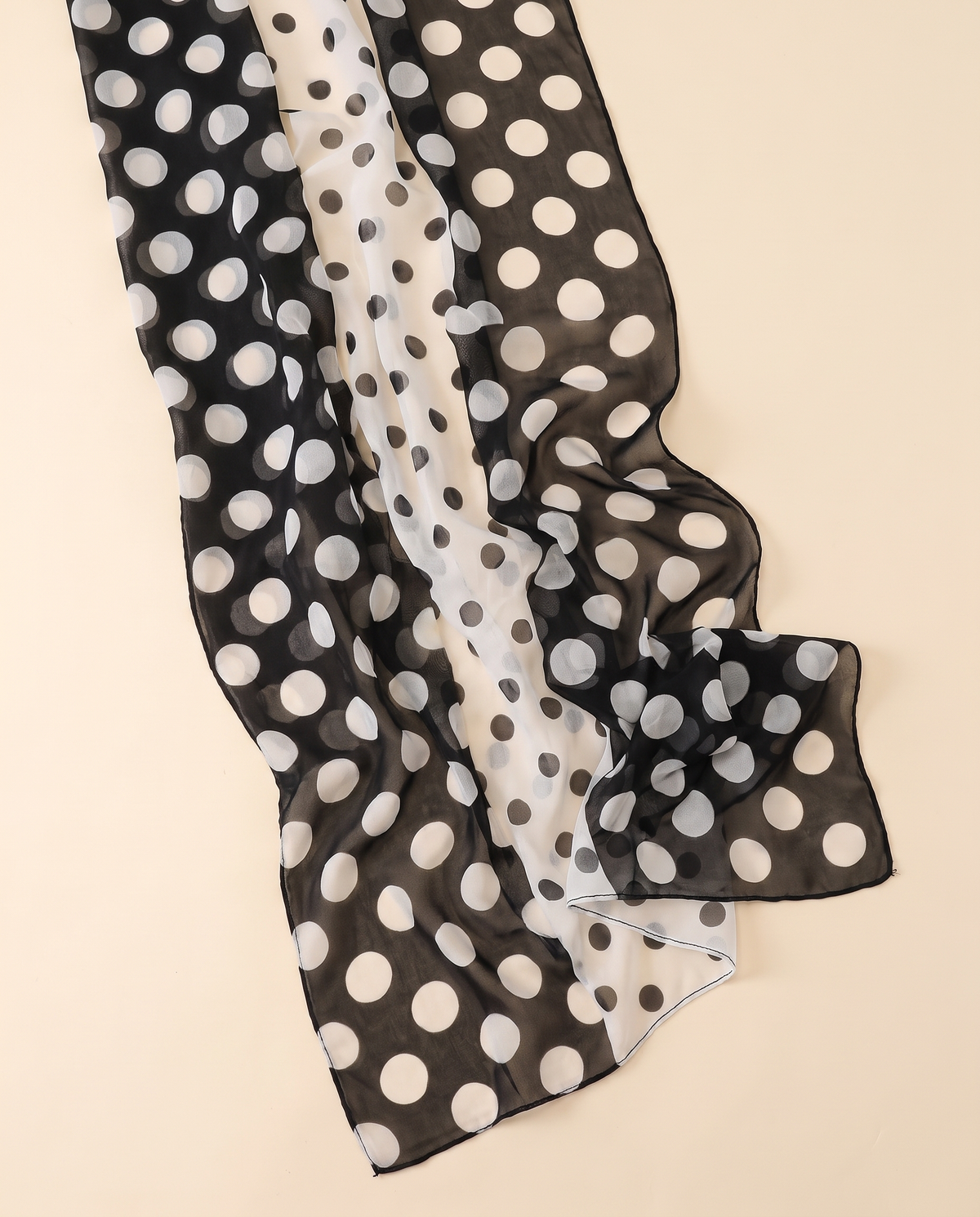 Printed Chiffon Hijab Shawl – Black Polka Dot