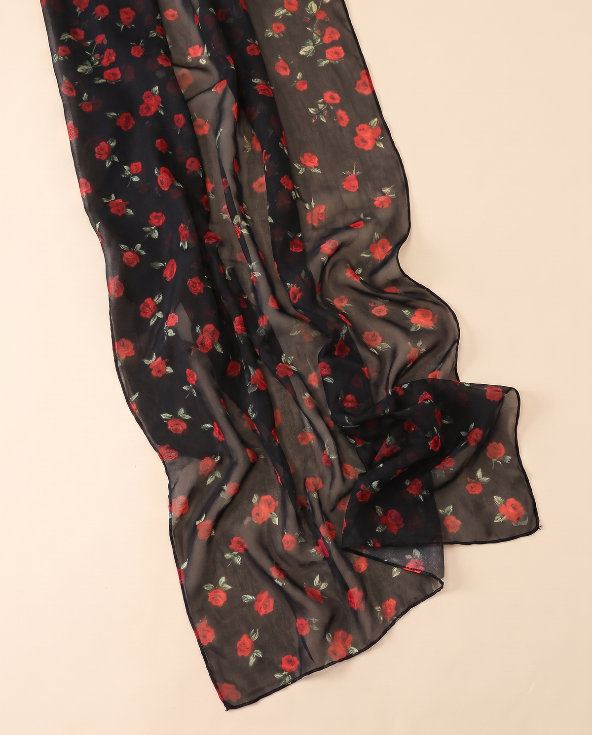 Polka Dot Chiffon Instant Hijab – Black Rose Print