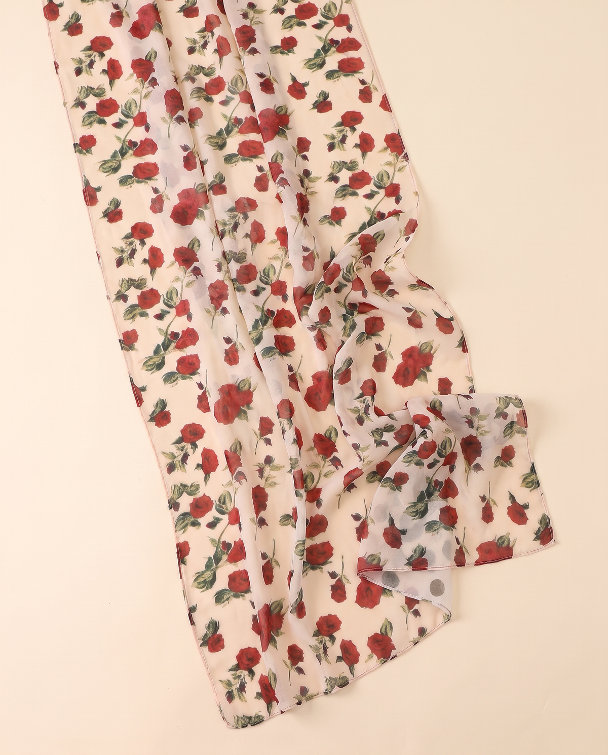 Polka Dot Chiffon Instant Hijab – Cream Rose Print