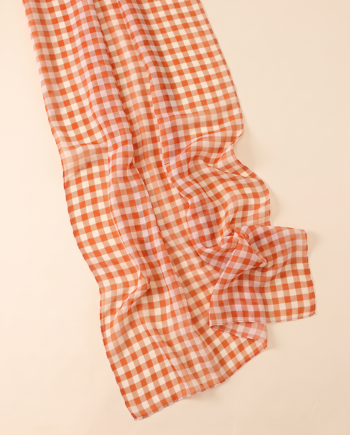 Printed Chiffon Hijab Shawl – Orange Gingham