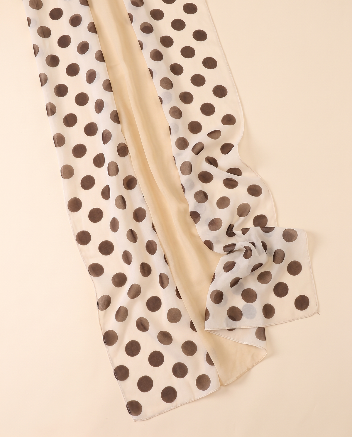 Printed Chiffon Hijab Shawl – Cream & Mocha Dot