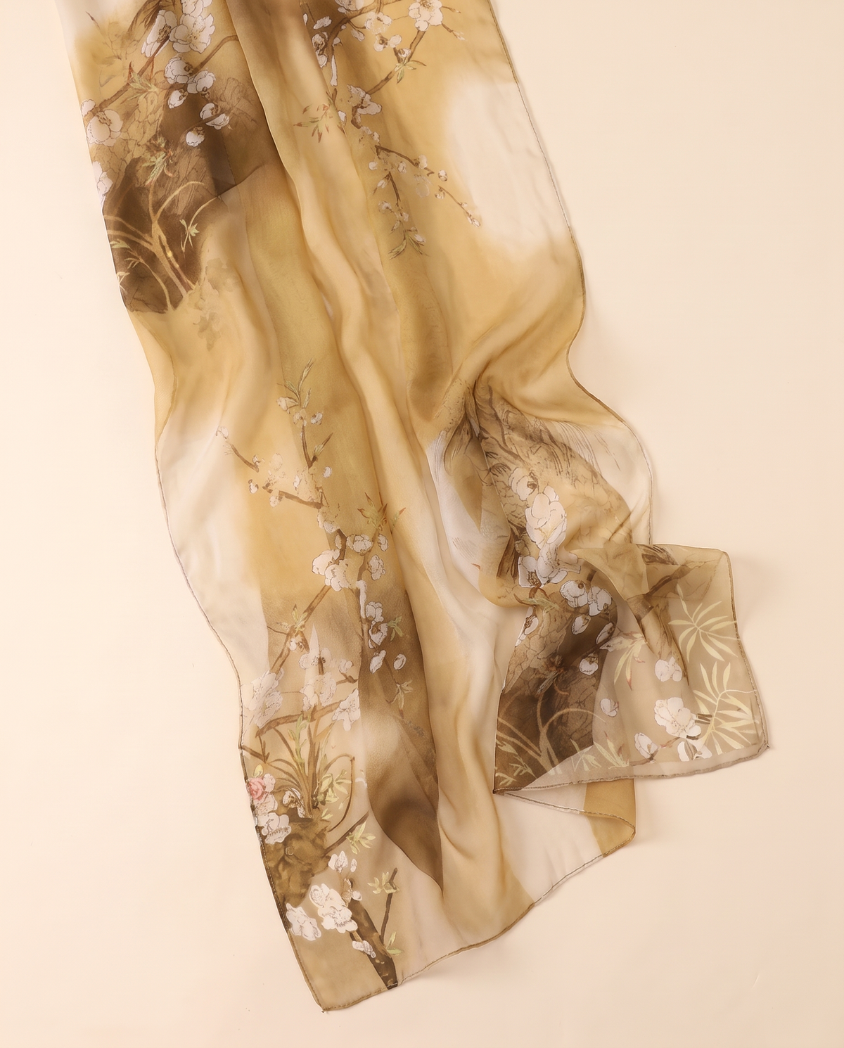 Printed Chiffon Hijab Shawl – Mustard Floral