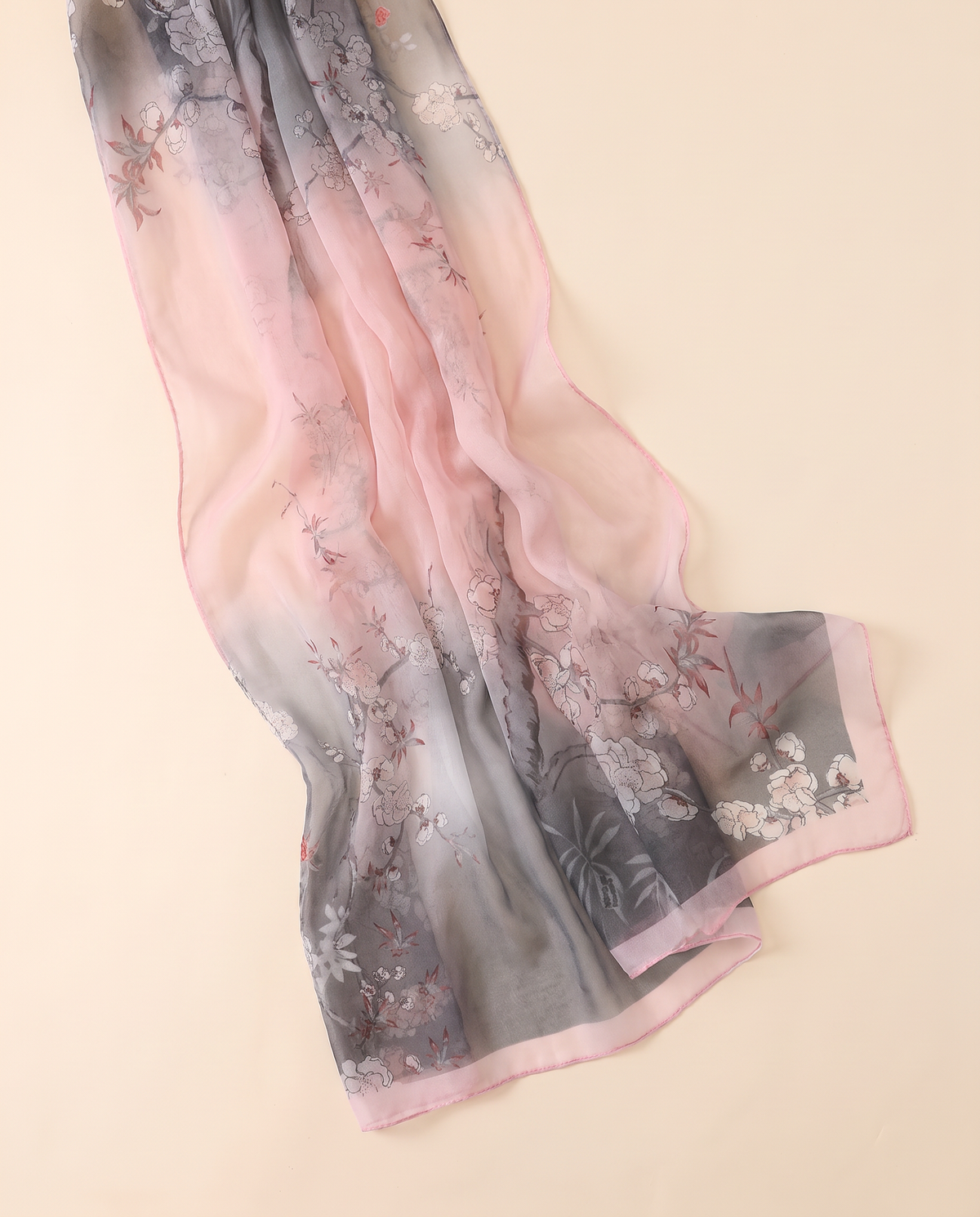 Printed Chiffon Hijab Shawl – Blush & Grey Floral
