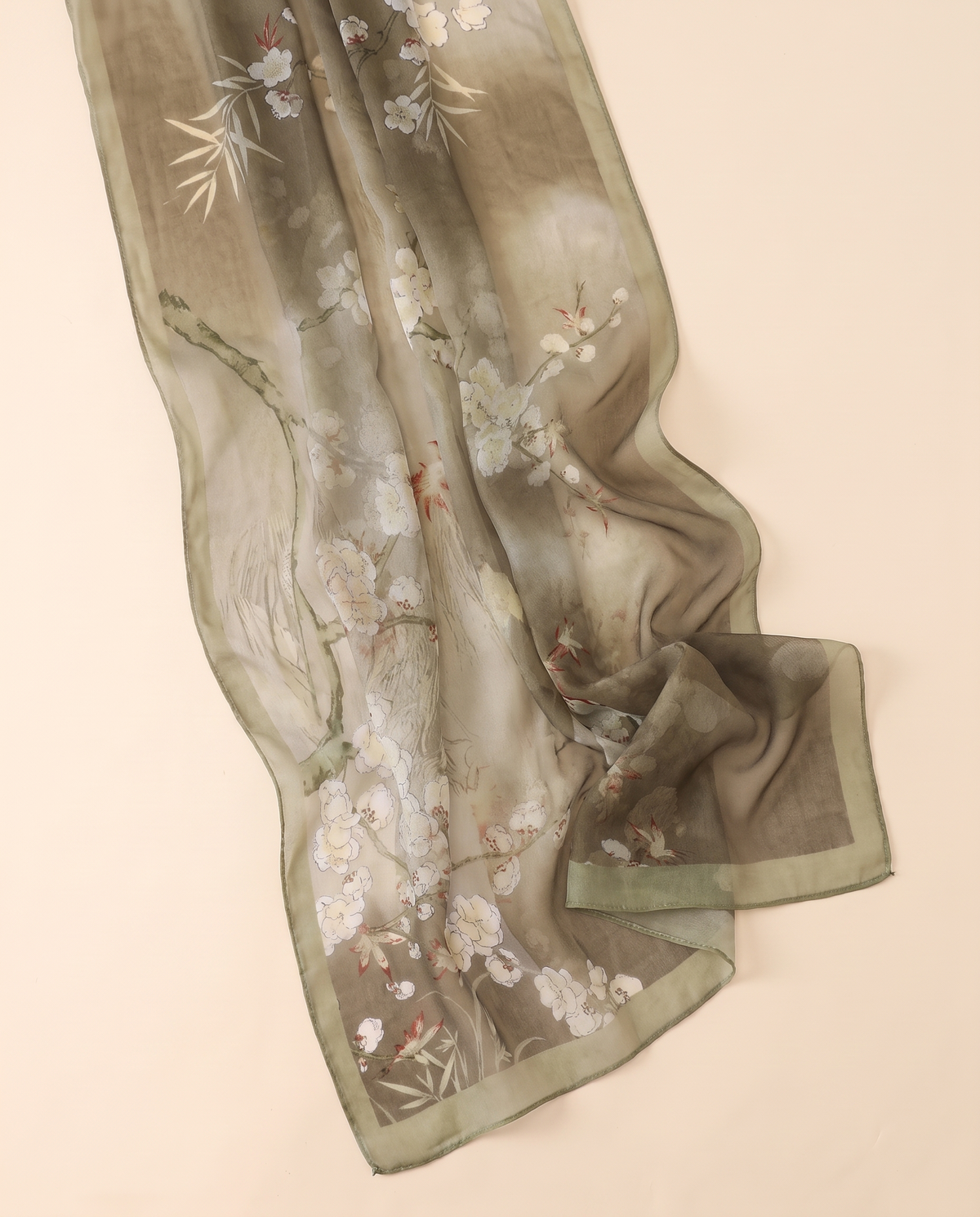 Printed Chiffon Hijab Shawl – Khaki Floral