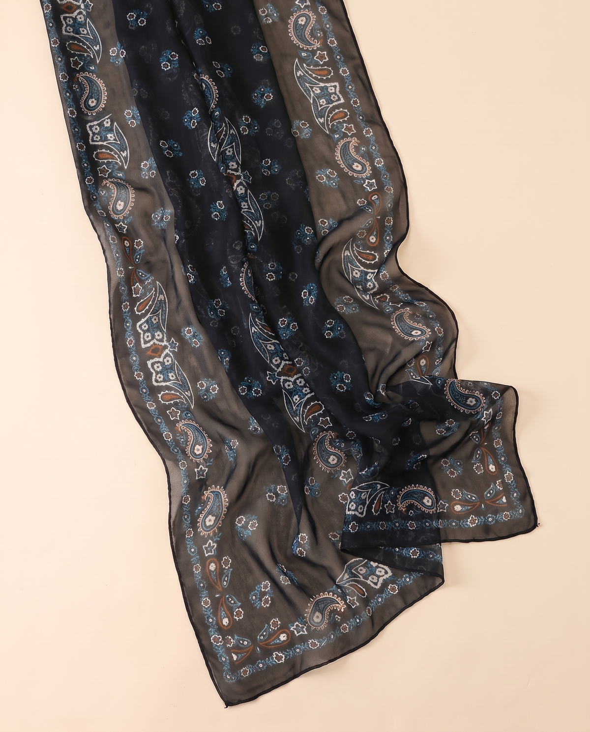 Printed Chiffon Hijab Shawl – Black Floral
