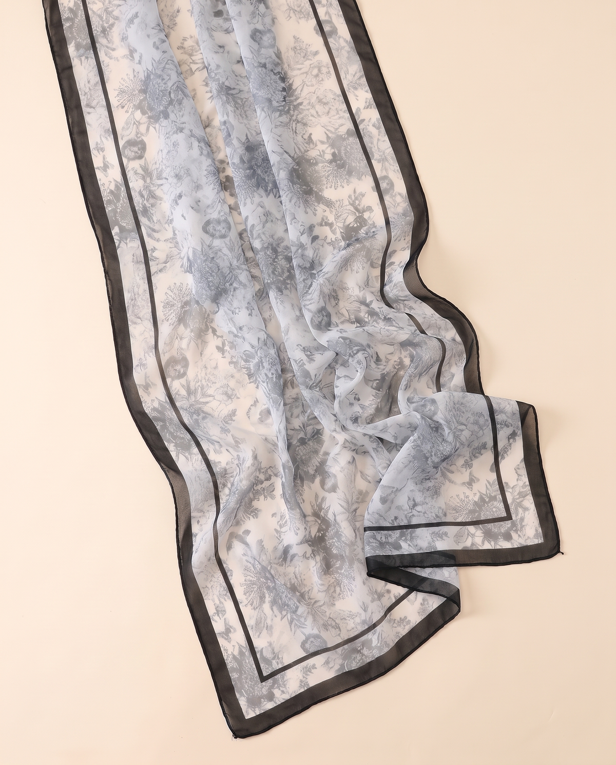 Printed Chiffon Hijab Shawl – Grey Floral