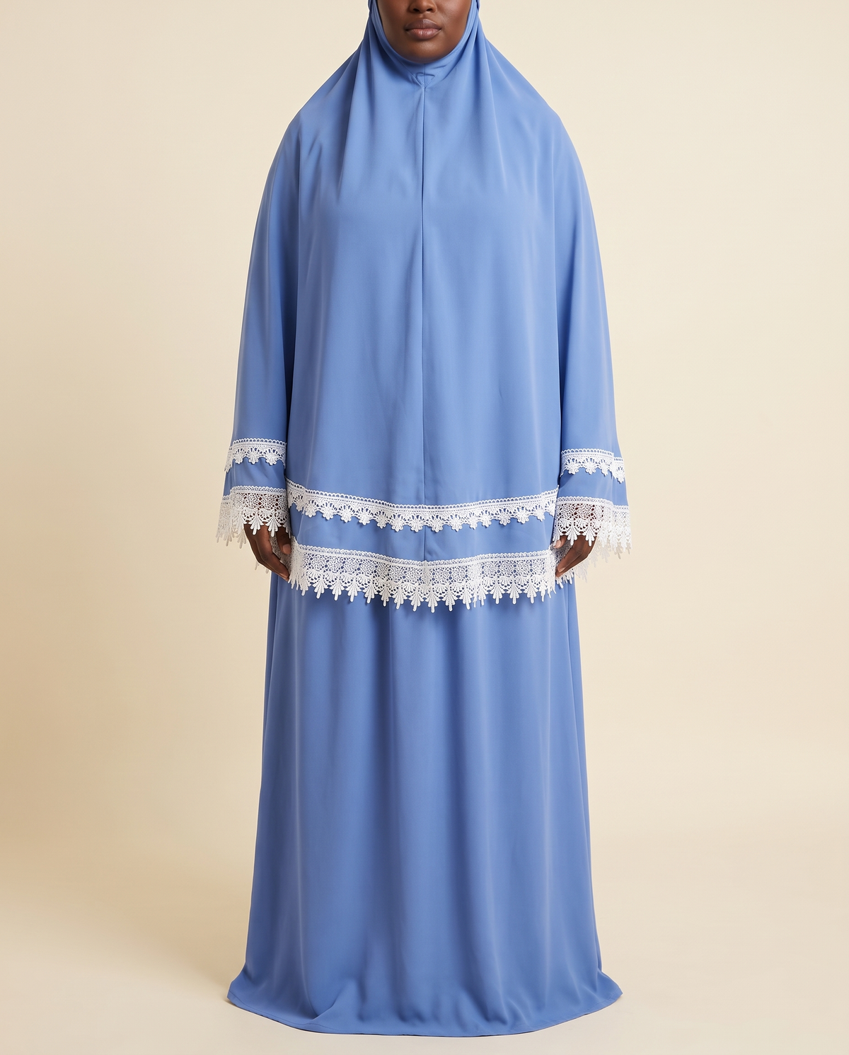 Rawda Applique Two-Piece Prayer Set – Royal Blue, on model
