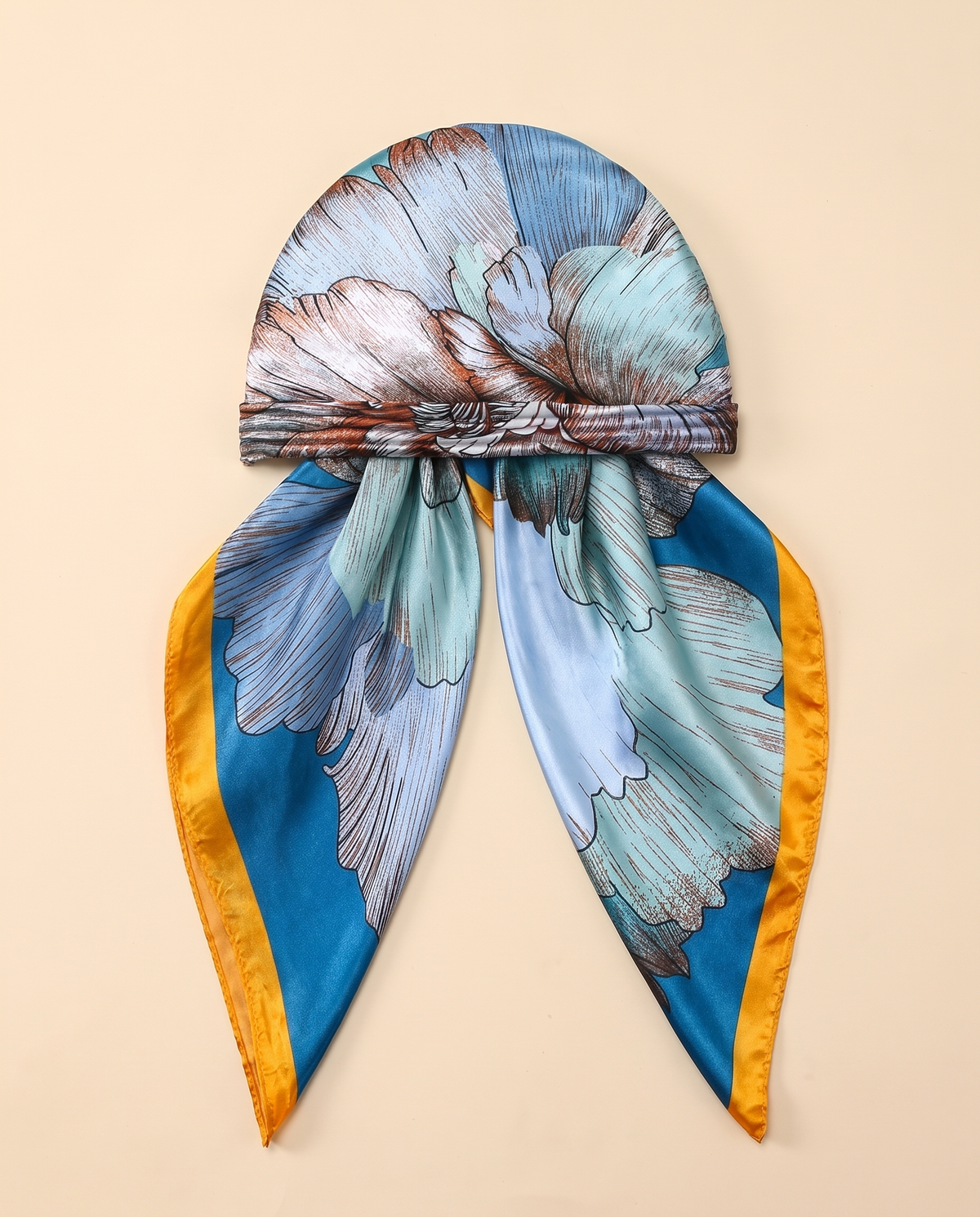 Botanical Print Satin Turban Cap – Teal Botanical