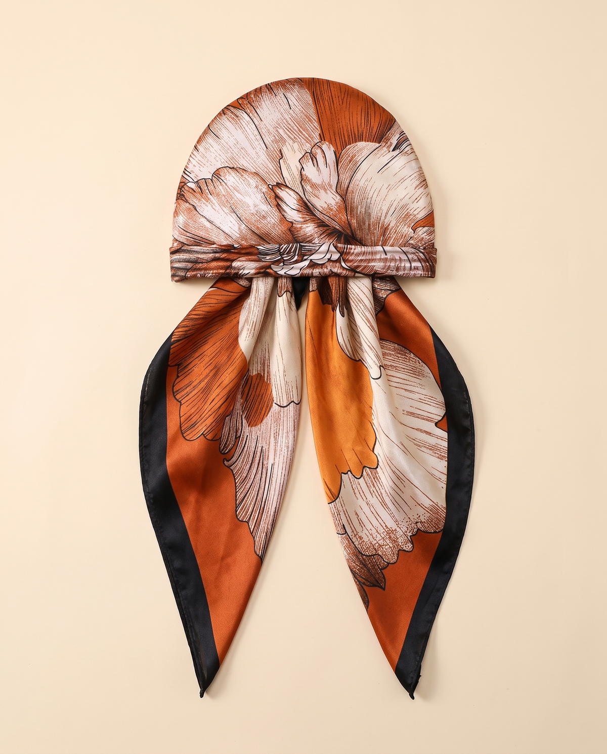 Botanical Print Satin Turban Cap – Rust Botanical