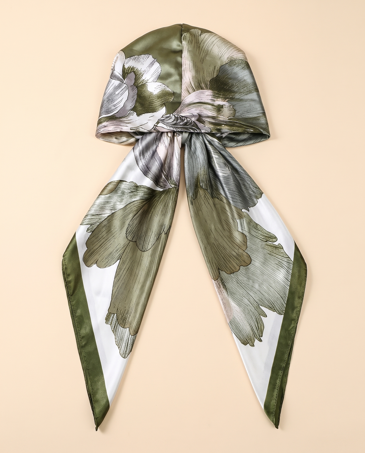 Botanical Print Satin Turban Cap – Olive Botanical