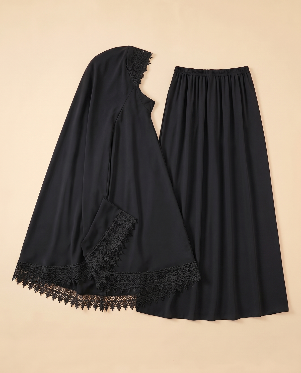 Rawda Applique Two-Piece Prayer Set – Black
