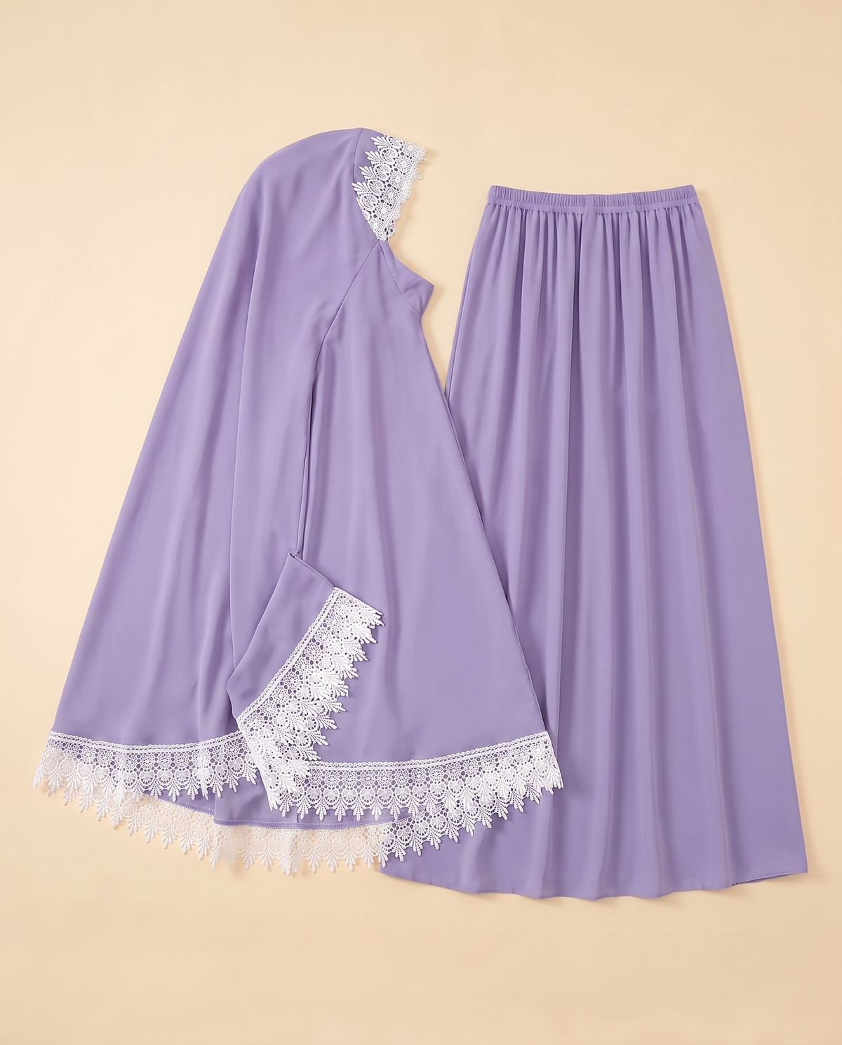Rawda Applique Two-Piece Prayer Set – Lilac
