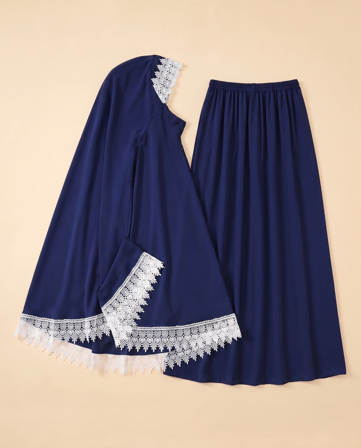 Rawda Applique Two-Piece Prayer Set – Navy