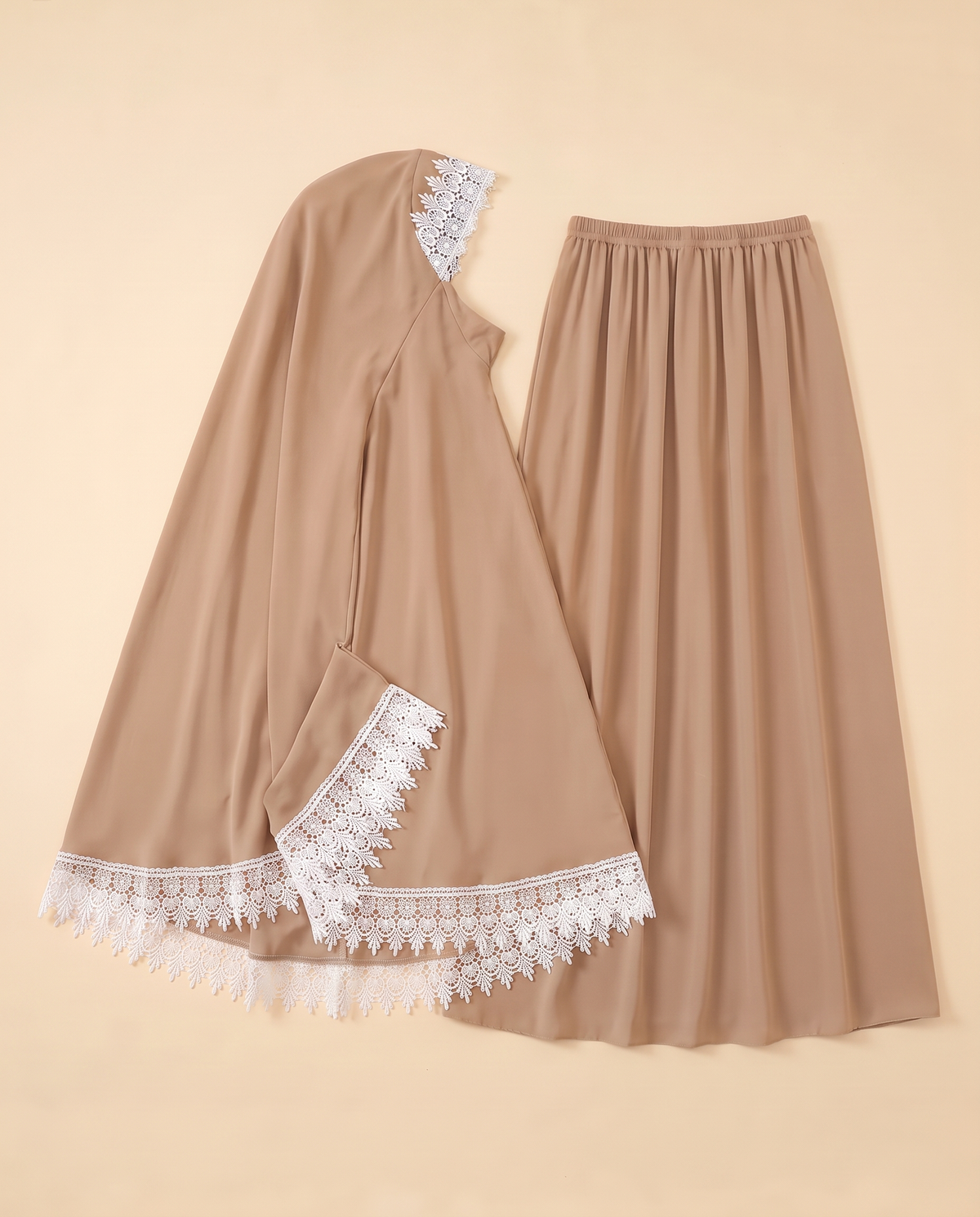 Rawda Applique Two-Piece Prayer Set – Camel