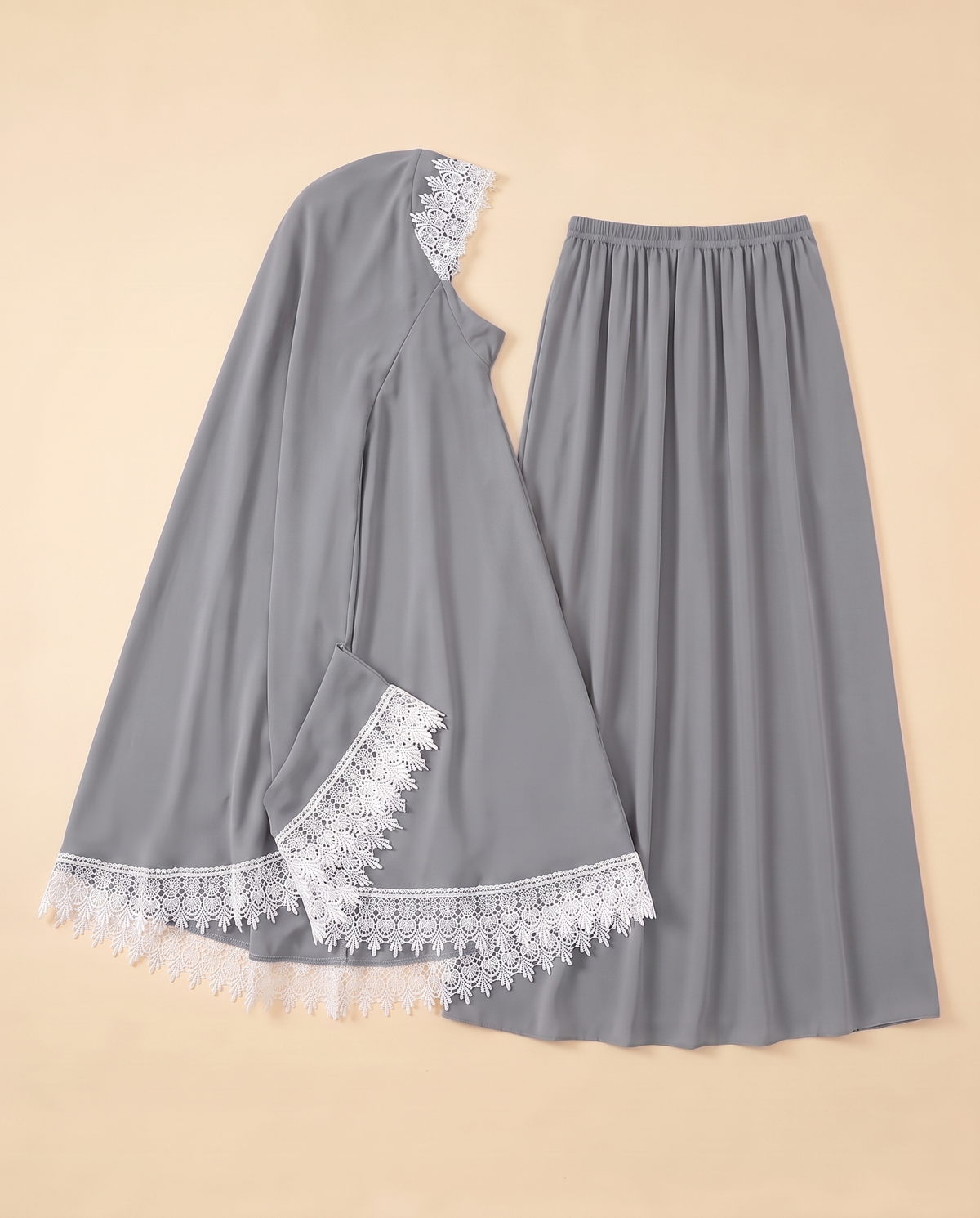 Rawda Applique Two-Piece Prayer Set – Grey