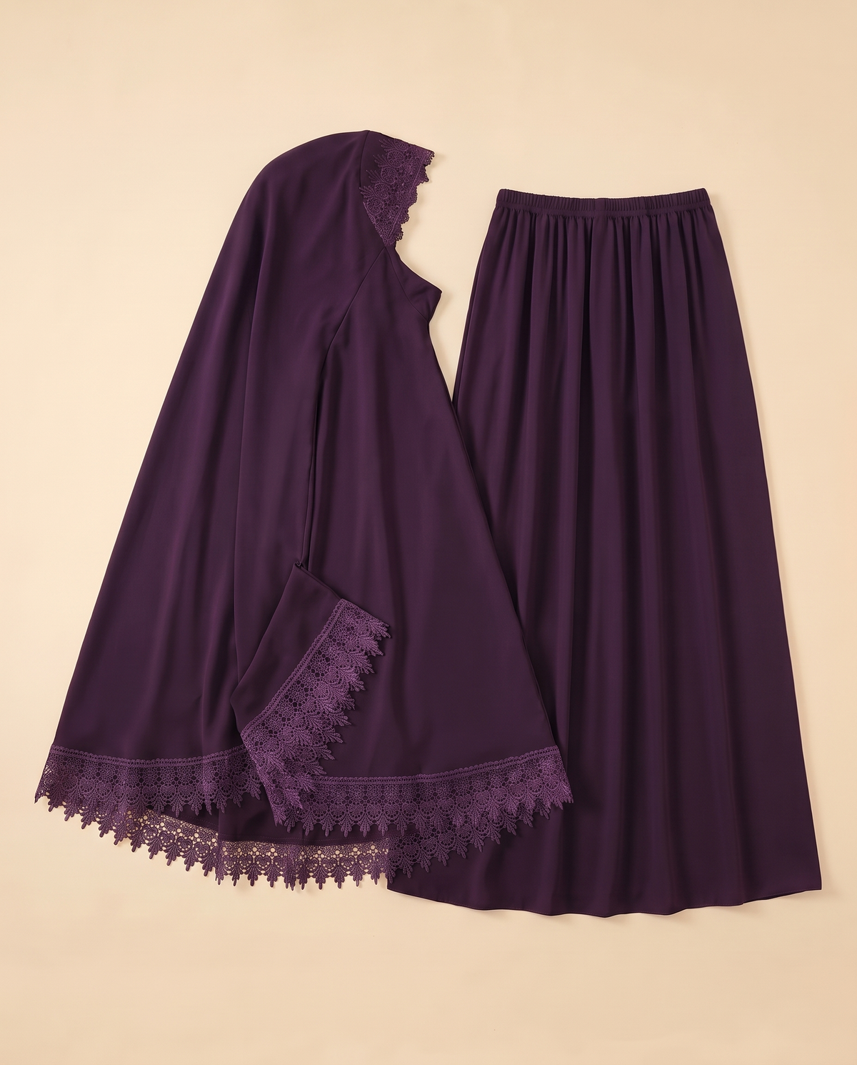 Rawda Applique Two-Piece Prayer Set – Plum